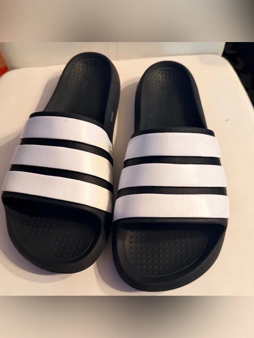 Black & White Adidas Slides
